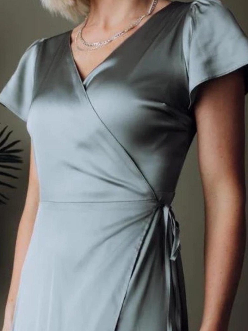 Baltic Born Satin Wrap Dress in Sage Green | Eucalyptus Green